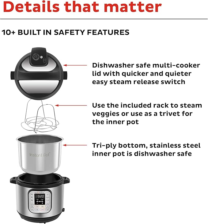 Instant Pot Duo 7-in-1 Electric Pressure Cooker, Slow Cooker, Rice Cooker, Steamer, Sauté, Yogurt Maker, Warmer & Sterilizer, Includes App With Over 800 Recipes, Stainless Steel, 6 Quart: Home & Kitchen