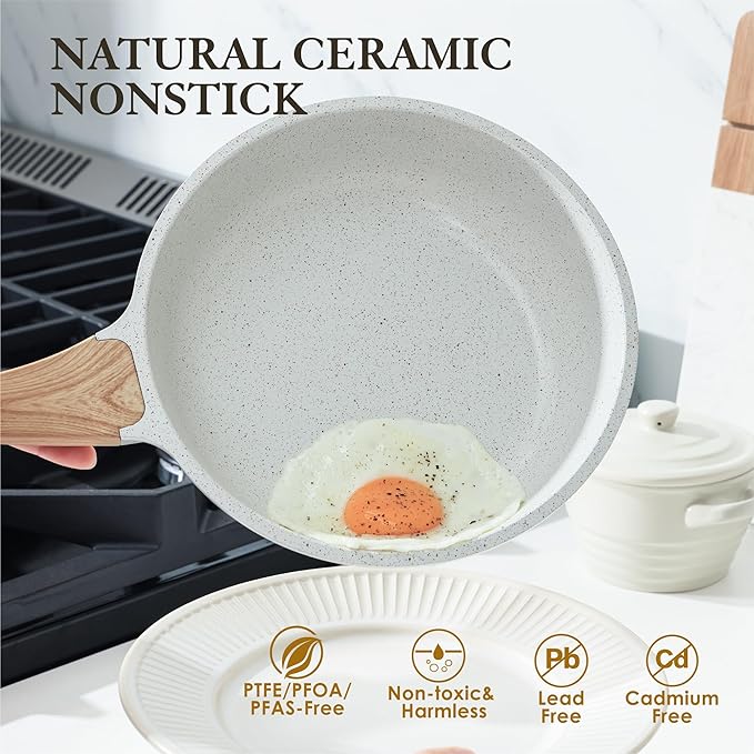 SENSARTE Nonstick Ceramic Frying Pan Skillet, 8-Inch Omelet Pan, Healthy Non Toxic Chef Pan, Induction Compatible Egg Pan with Heat Resistant Handle, PFAS-Free, White: Home & Kitchen