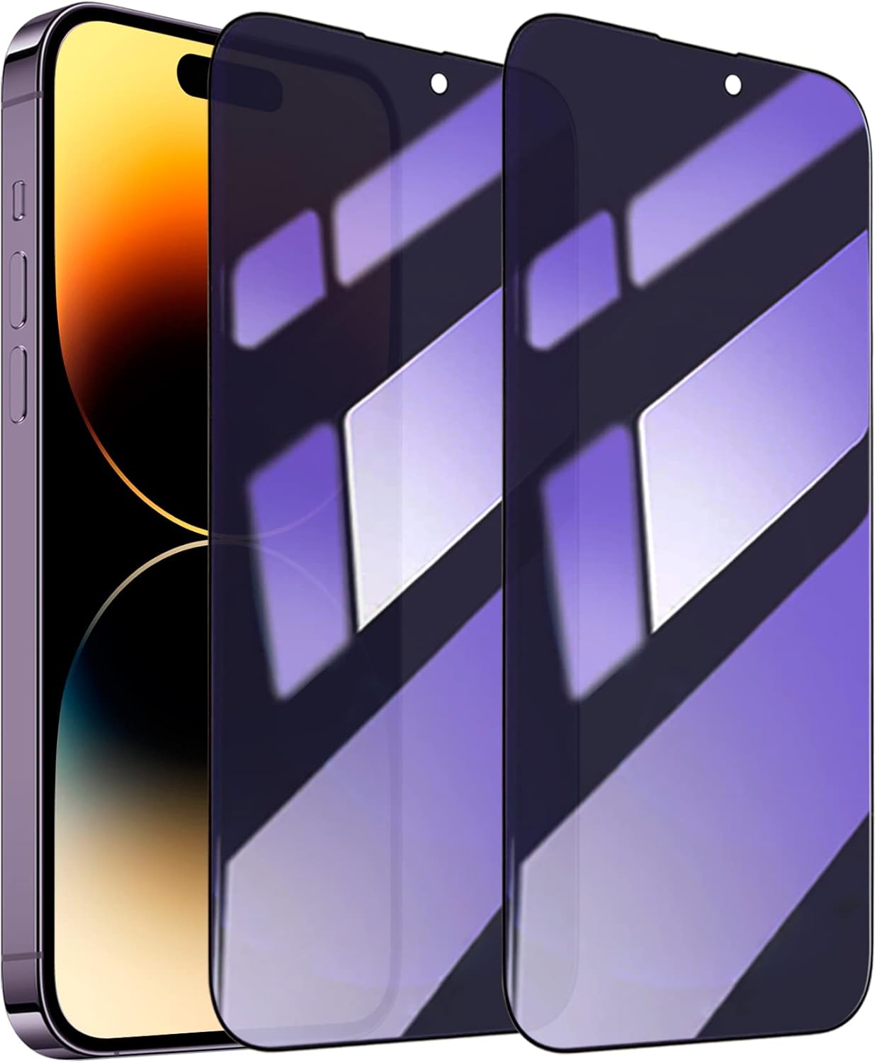 SOOPUR 2 Pack Compatible with iPhone 14 Pro Privacy Screen Protector, Anti-Blue Light Eye Protection Anti-Spy Private Tempered Glass Film 6.1 Inches, Scratch Resistant, Full Coverage, Case Friendly