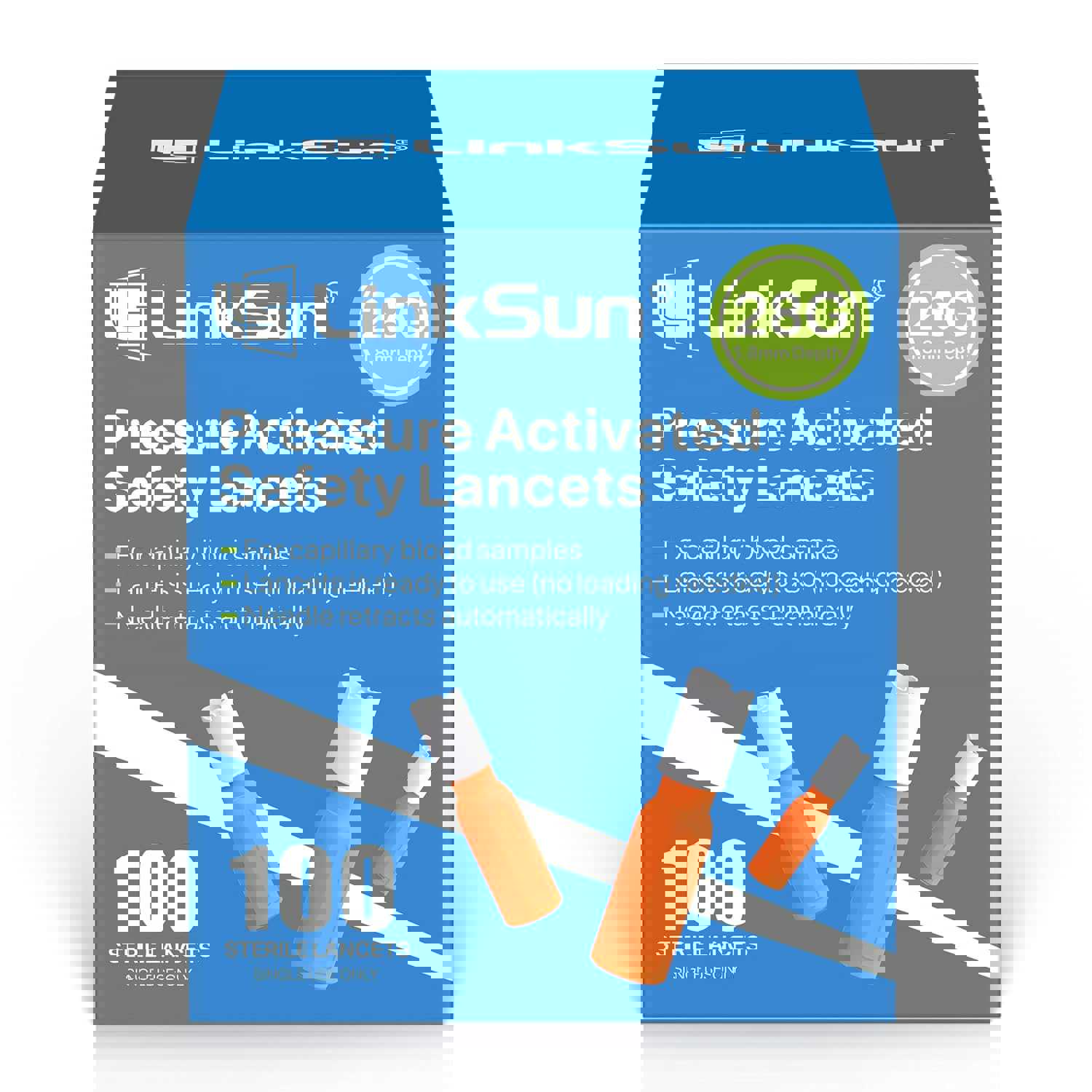 Safety Lancet, Retractable, Push Activation, Ideal for Blood Testing - Sterile, Single Use, 28G, 1.8mm Depth, 100 Count