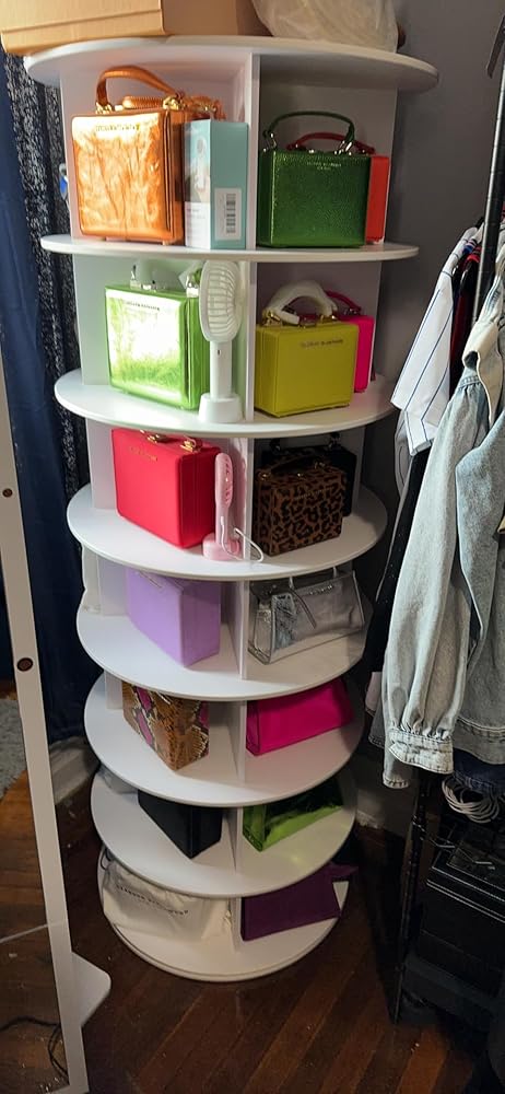SpaceAid 7 Tier Rotating Shoe Rack Tower, Spinning Shoe Display Lazy Susan, Revolving 360 Shoe Rack Storage Round Carousel, Vertical Handbag Rotate Shoes Closet Organization (7-Tier White)