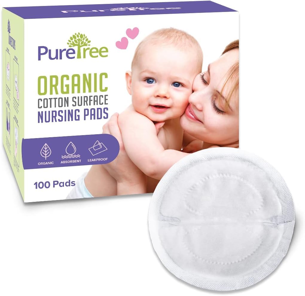 PureTree Organic Cotton Disposable Nursing Pads - for Breastfeeding (1 Box - 100 Pads)
