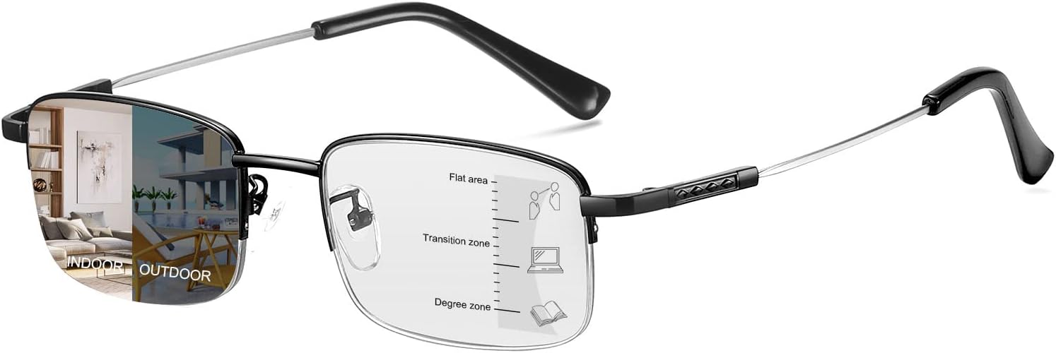 Photochromic Progressive Multifocus Reading Glasses UV Protection Anti Blue Light Transition Eyeglasses for Men Women