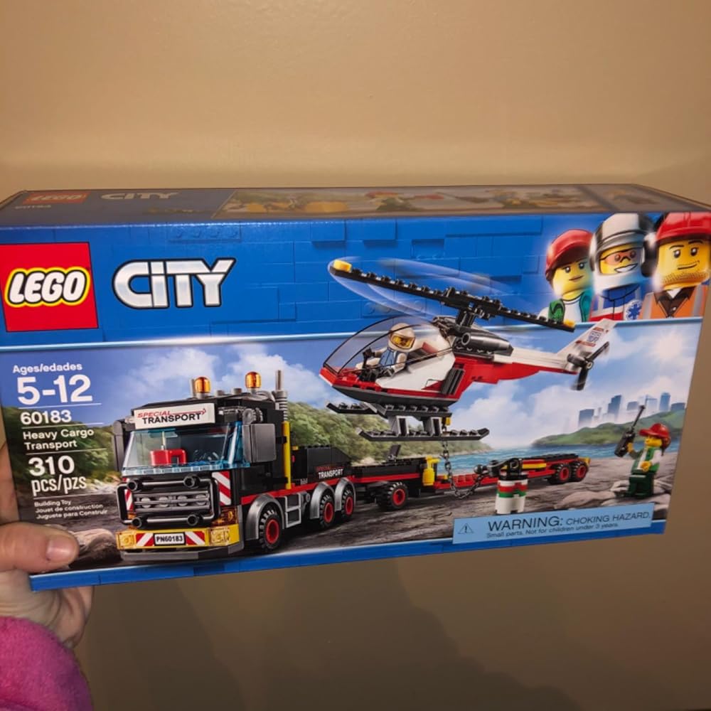EGO City Heavy Cargo Transport 60183 Toy Truck Building Kit with Trailer, Toy Helicopter and Construction Minifigures for Creative Play (310 Pieces)