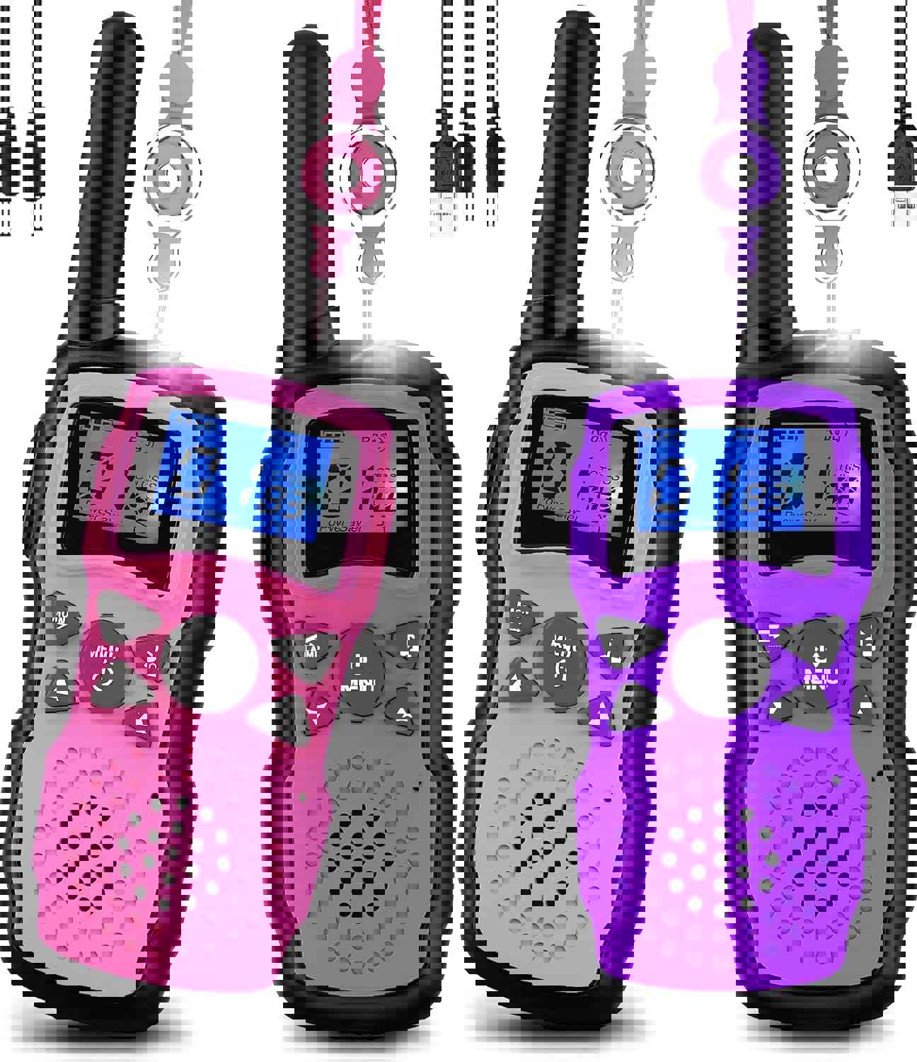 Wishouse Walkie Talkies for Kids Rechargeable with USB Charger 6000mAh Battery,Outdoor Camping Games with Flashlight Lanyard,Toys for Girls,Halloween Xmas Birthday Gift for Children 2 Pack Pink Purple