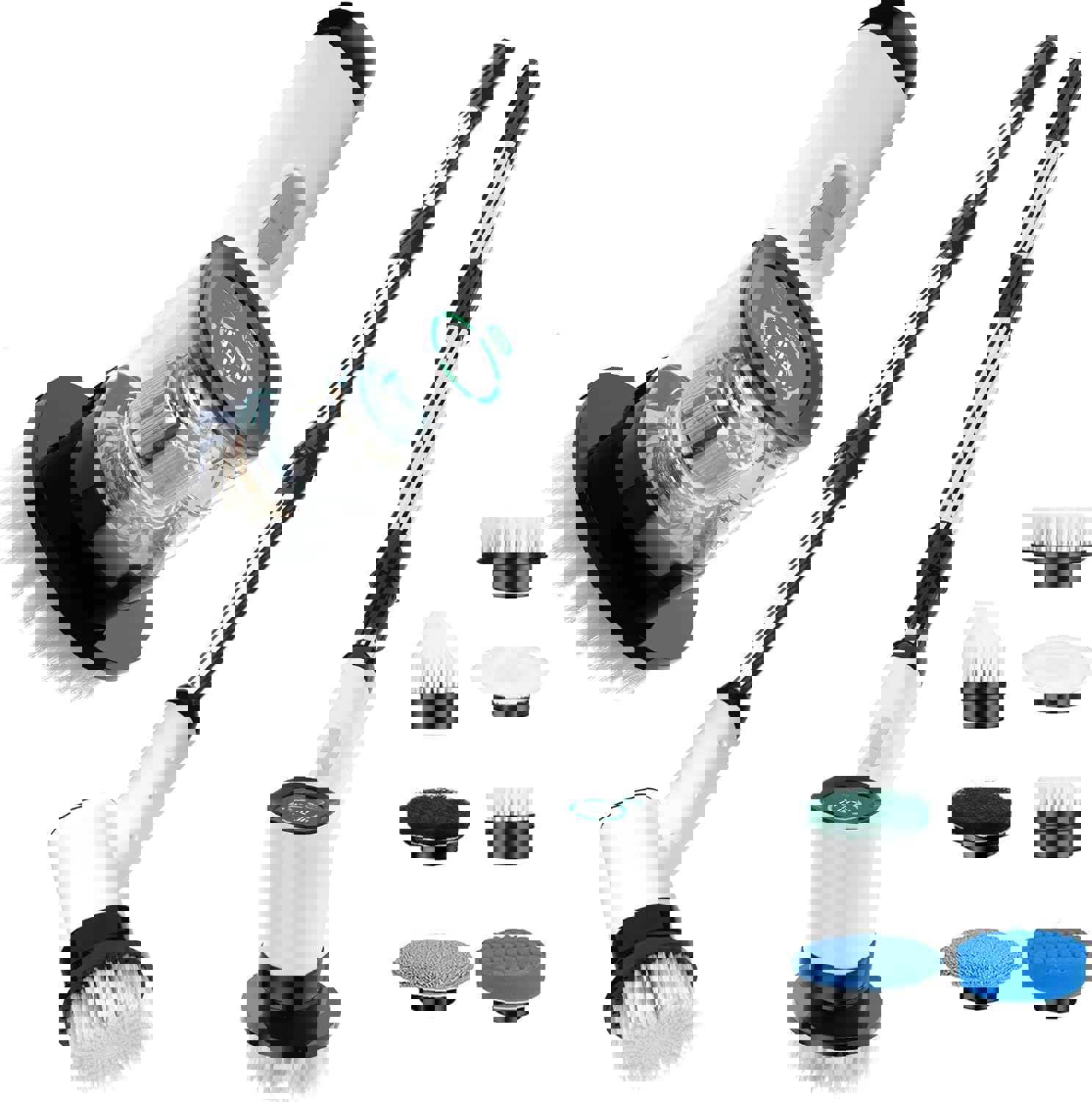 Electric Spin Scrubber-Highyes Cordless Cleaning Brush-Shower Scrubber with 7 Replaceable Brush Heads-Bathroom Scrubber with Detachable Long Handle