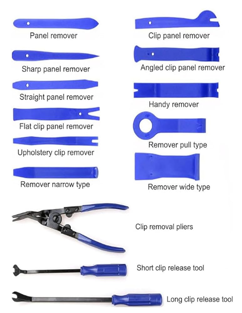 Poraxy 19Pcs Trim Removal Tool, Car Panel Door Audio Dashboard Trim Removal Tool Kit, Auto Clip Pliers Fastener Remover Set, Plastic Pry Tool, Automotive Upholstery Removal Kit