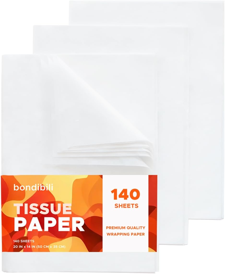 bondibili 140 Sheets White Tissue Paper for Gift Bags, 20 x 14 inch Acid Free White Wrapping Tissue Paper Bulk for Gift Package, Storage, Christmas Wedding Birthday Mother&amp;#39;s Day Party Decor Art Craft
