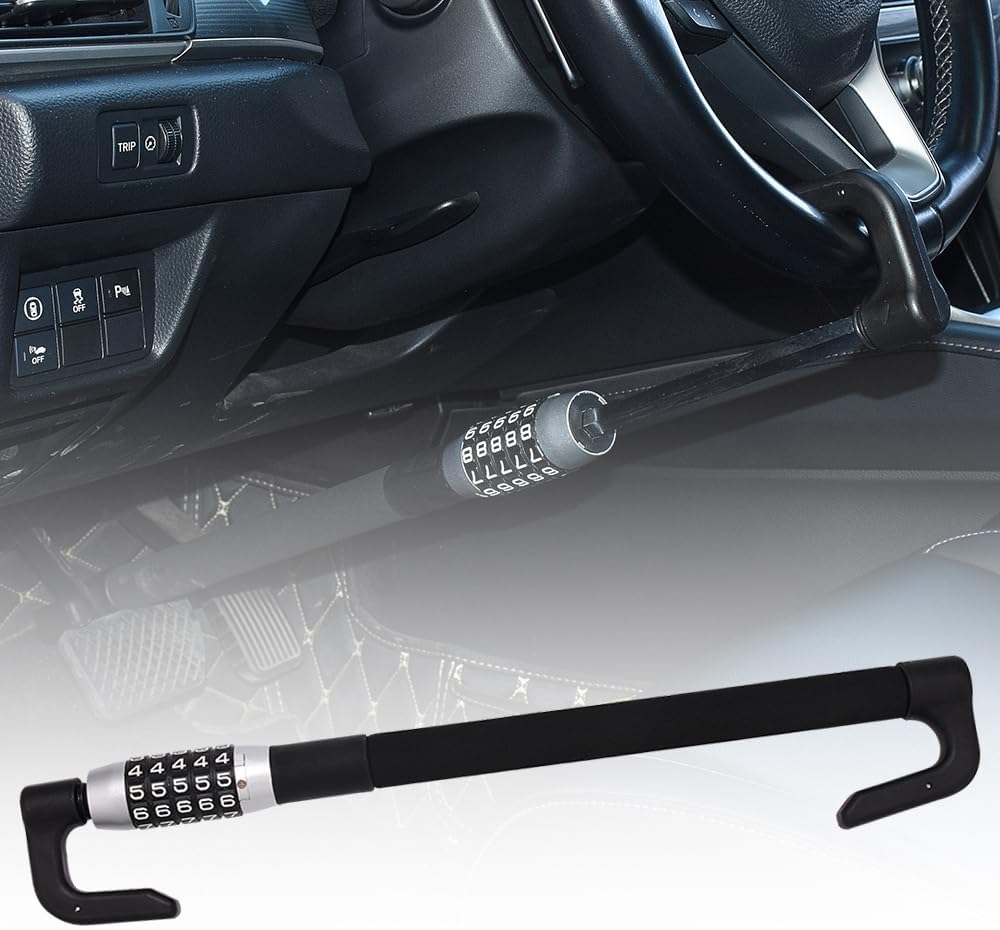 Blueshyhall Steering Wheel Pedal Brake Clutch Lock, Password Combination Retractable Double Hook Anti-Theft Safety Locking Devices Fit for Vehicle Car Truck SUV