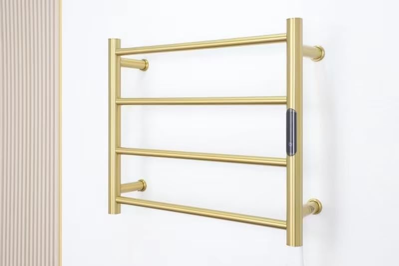 Heated Towel Rack withTimer, 4 Bars Gold Towel Warmer Rack Towel Heater for Bathroom Electric Towel Drying Rack Wall Mounted Towel Warmers with Temperature Control