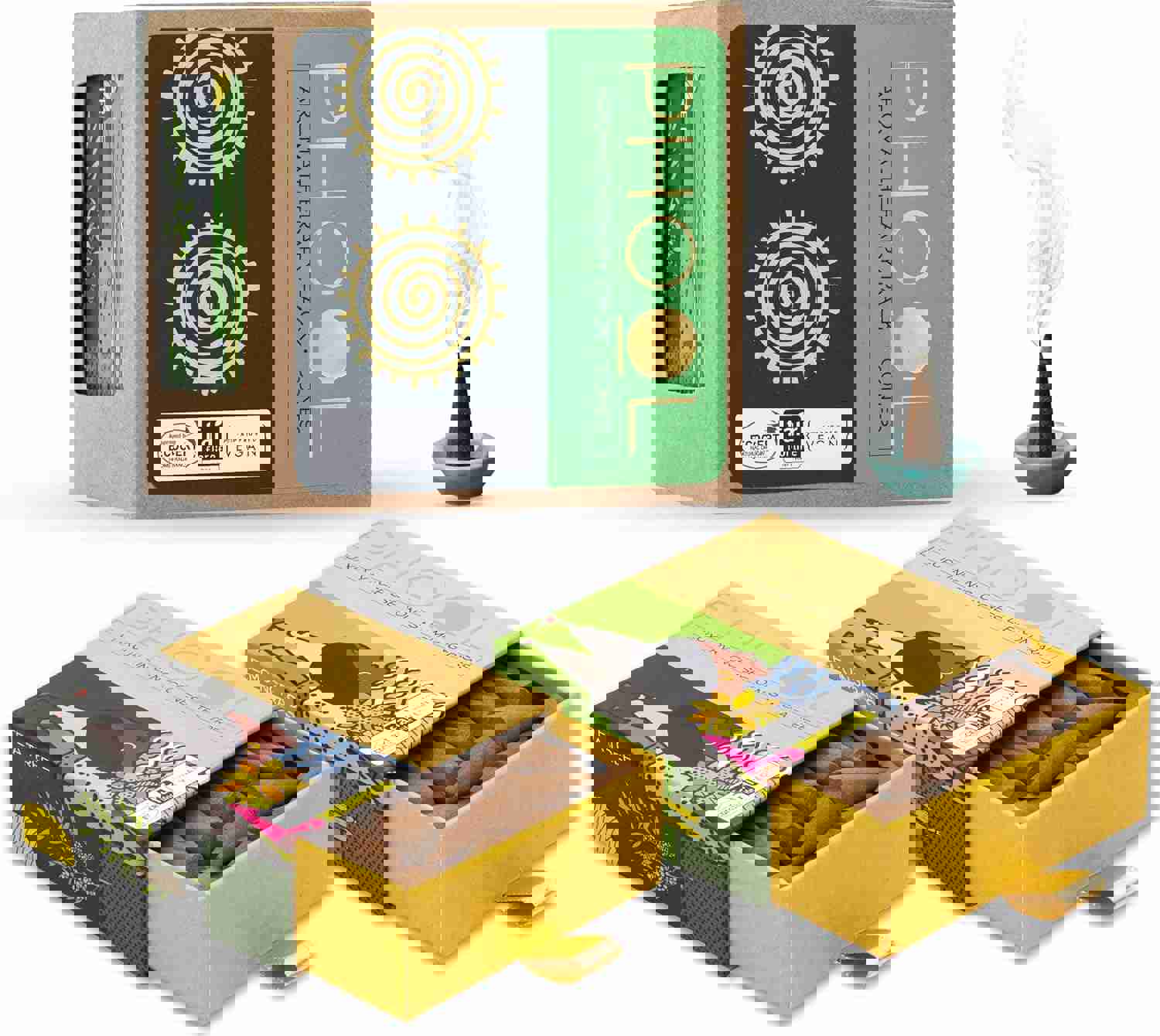 Pack of 2 Natural Incense Cones,Phool Aromatherapy Pack (80 Incense Cones |2 Fragrances, Tea Tree & Lemongrass)+1 Free Ceramic Holder |Handrolled |Sulpher & Charcoal Free |100% Organic(500 GMS)