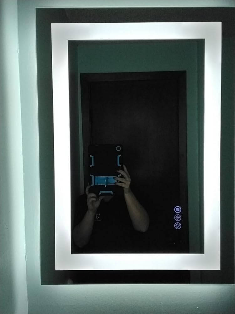 Hivone LED Bathroom Mirror with Lights 28x36 Wall Vanity LED Mirror Stepless Dimmable,Double Front and Backlight,Anti-Fog,Memory Smart Mirror for Bathroom