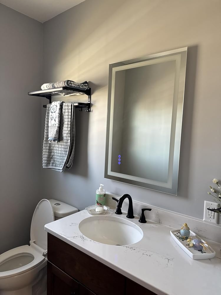VOLDRA Towel Racks for Bathroom, 24-Inch Towel Shelf with 2 Towel Bar Foldable Towel Holder with 7 Hooks Towel Storage Organizer for Bathroom & Lavatory Wall Mounted(Milky White)