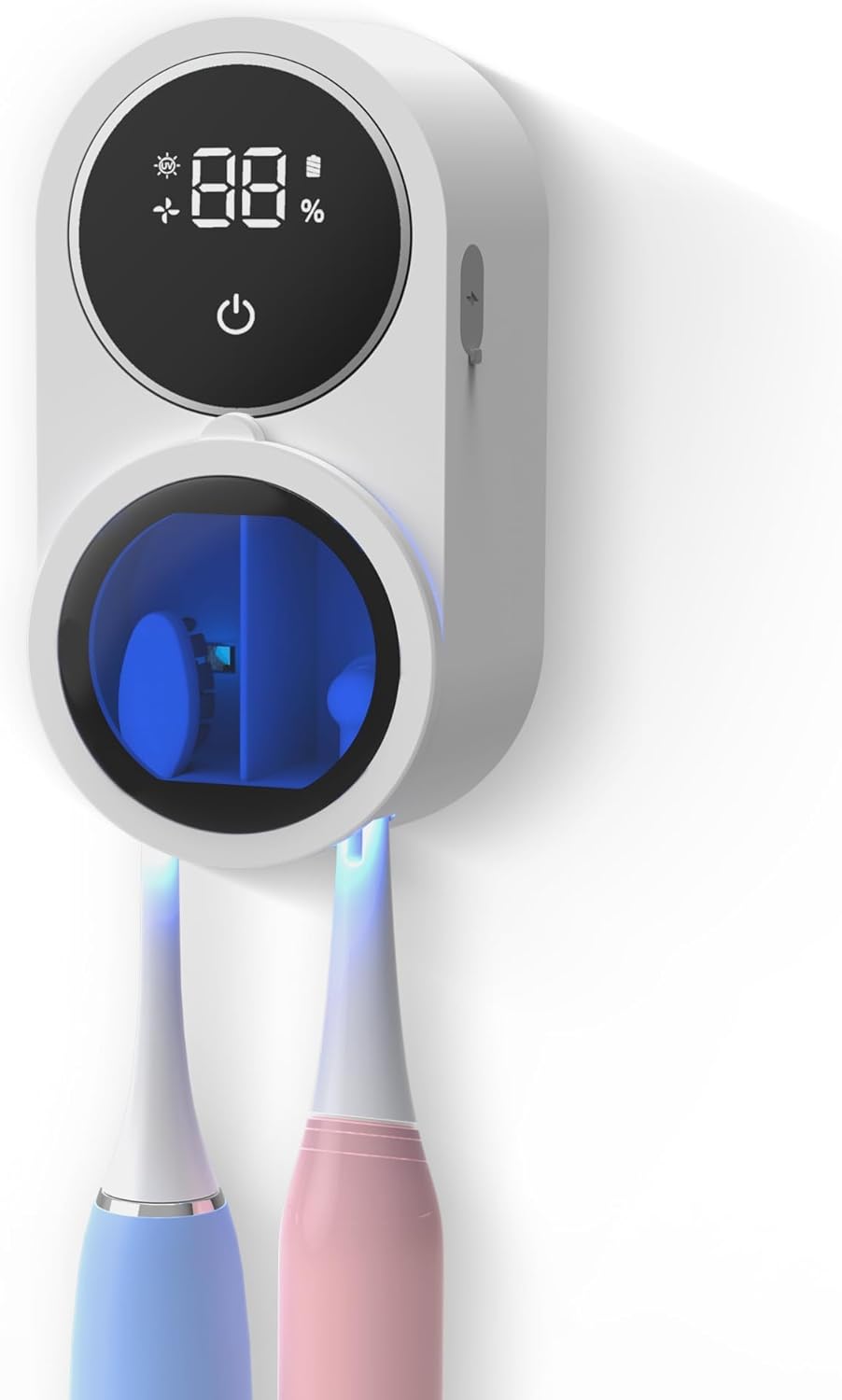 Biodzzs Toothbrush Holder and Cleaner for Bathroom Light Cleaning Fan Drying Round in Circle Automatic Rotating Cover Wall Mounted Smart Home Gadgets (01 White)