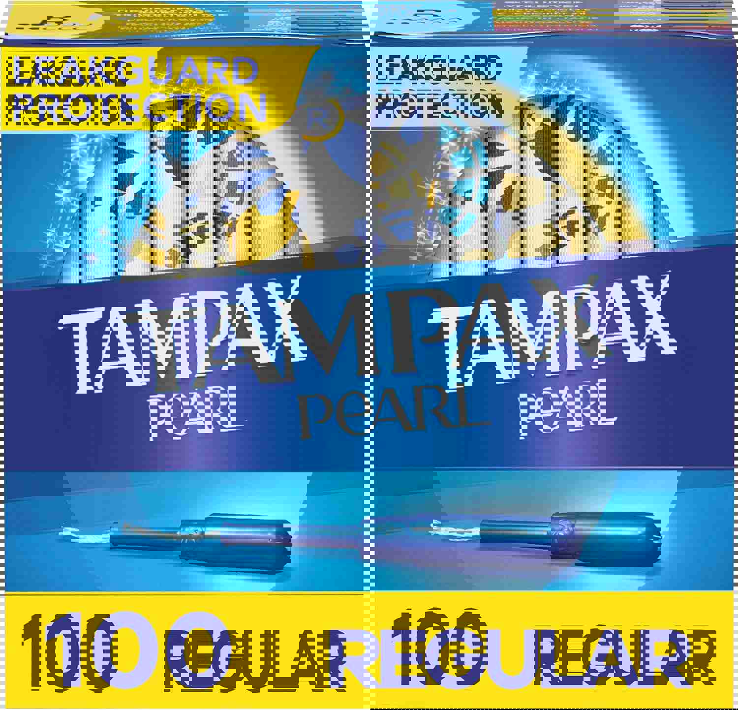 Tampax Pearl Tampons Regular Absorbency, With Leakguard Braid, Unscented, 50 Count x 2 Packs (100 Count total)