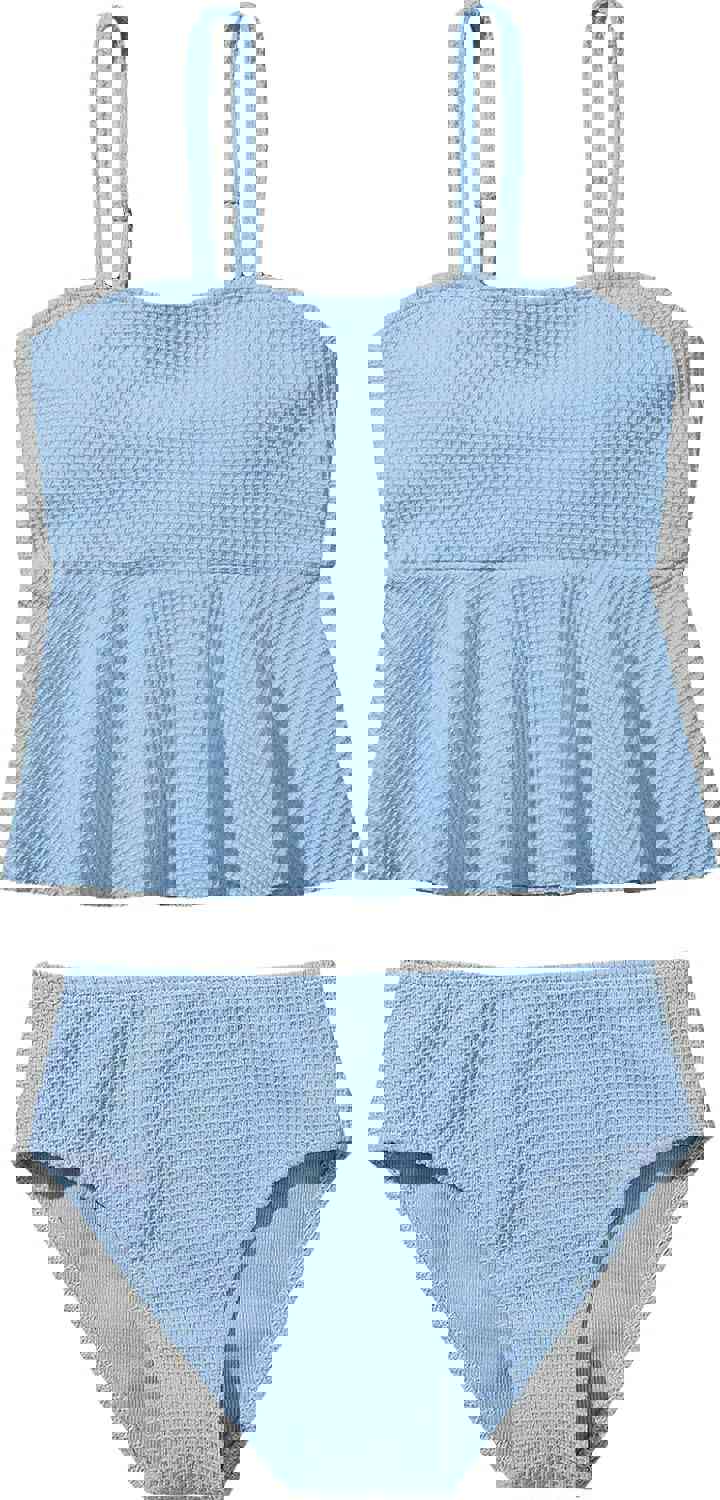 SHENHE Girl's 2 Piece High Waisted Ruffle Waffle Swimsuit Bathing Suit Bikini Sets