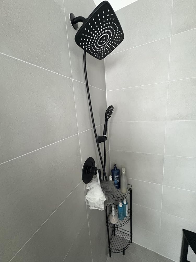 Veken 11.8 Inch Rain Shower Head with Handheld- High Pressure Dual Shower Heads with 5 Modes Handheld Spray Combo- Wide Rainfall Showerhead with Hose, Bathroom Accessories, Matte Black