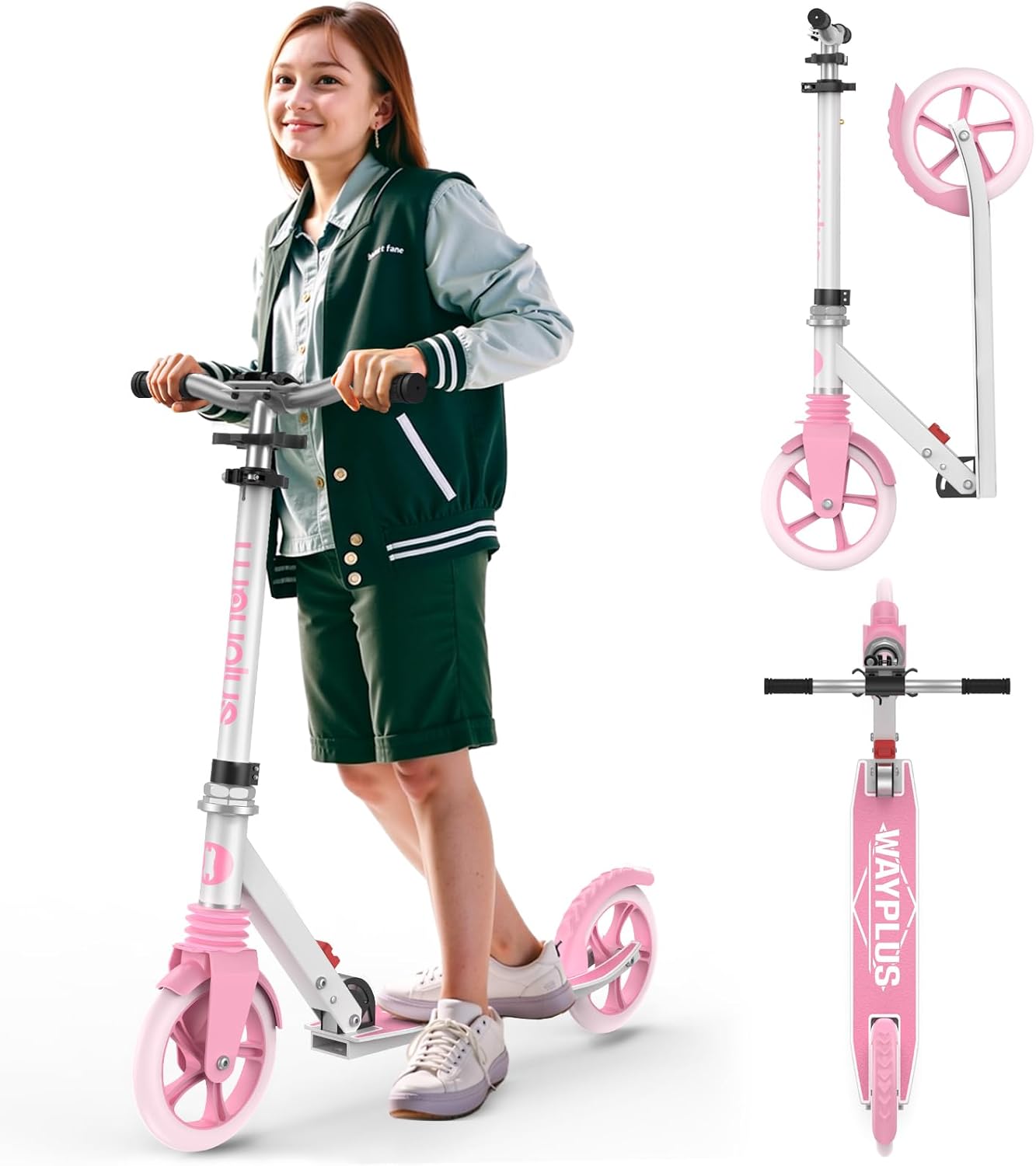 WAYPLUS Kick Scooter for Ages 6+,Kid, Teens &amp;amp; Adults. Max Load 240 LBS. Foldable, Lightweight, 8IN Big Wheels for Kids, Teen and Adults, 4 Adjustable Levels. Bearing ABEC9