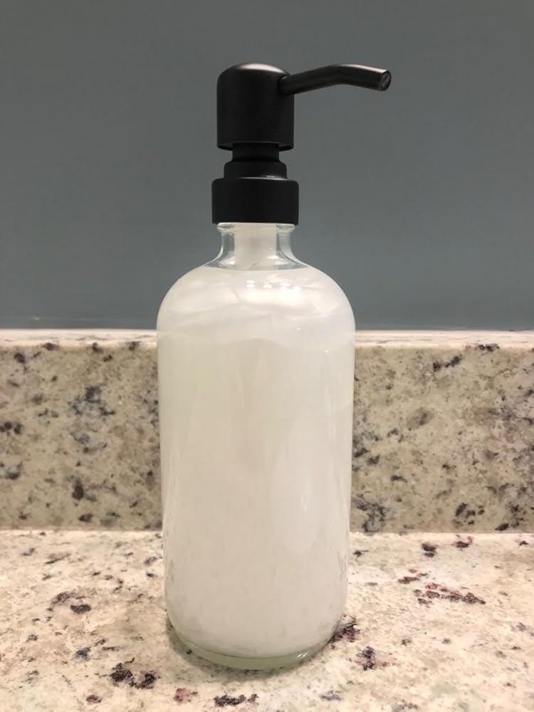 2 Pack Thick Clear Glass Pint Jar Soap Dispenser with Matte Black Stainless Steel Pump, 16ounce Clear Boston Round Bottles Dispenser with Rustproof Pump for Essential Oil, Lotion Soap