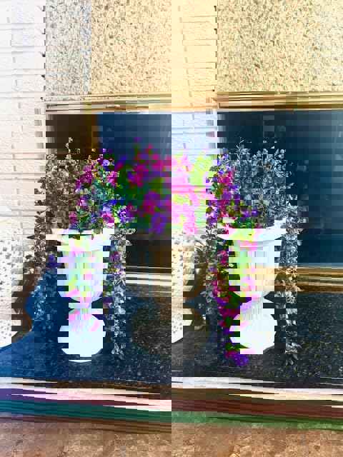 ADXORA 2PCS Artificial Hanging Flowers, 132 Violet and Eucalyptus Vines Fake Hanging Plants for Wall Home Room Garden Artificial Flowers for Decoration