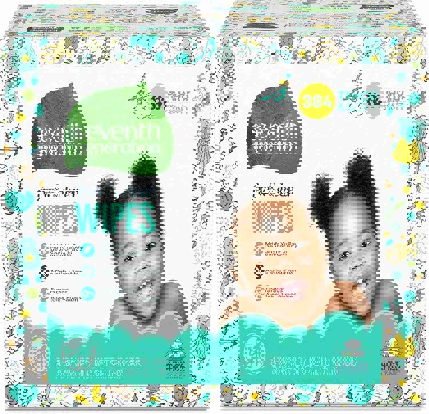 Seventh Generation Baby Wipes, 384 count, Made for Sensitive Skin with Flip Top Dispenser,64 Count (Pack of 6)