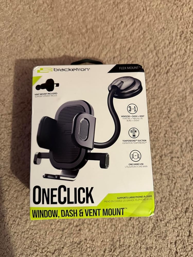 Bracketron OneClick Flexible Phone Holder for Car Dashboard,Windshield & Vent,3 in 1 Car Phone Holder with 7" Adjustable Gooseneck Arm,360 Rotation Car Phone Mount for All iPhone Android Smartphone.