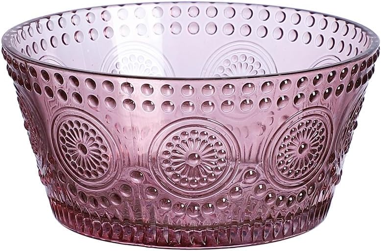 WAIT FLY Vintage Embossed Sunflower Glass Bowl Salad Bowl Dessert Bowl Snack Bowl Candy Dish Soup Bowl 11 OZ Serving Bowl for Kitchen Restaurant Party-Purple-4.5 Inch