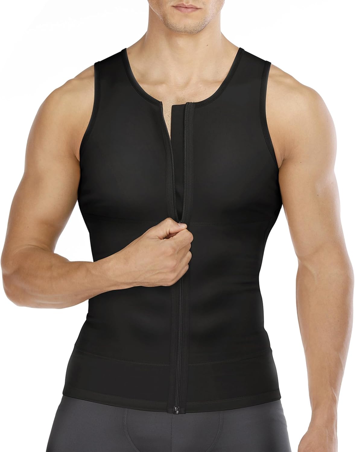 Wonderience Compression Shirts for Men Undershirts Slimming Body Shaper Waist Trainer Tank Top Vest with Zipper