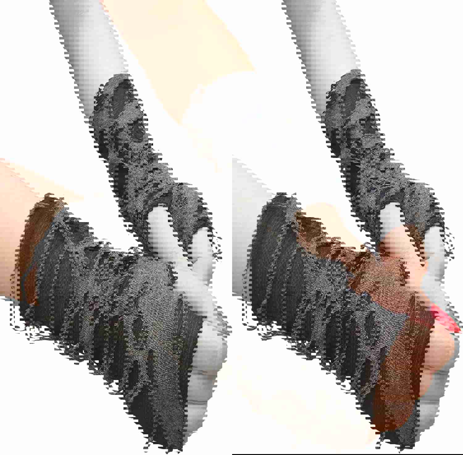 Women's Punk Fingerless Gloves Arm Warmers Black Broken Slit Ripped Gothic Gloves for Halloween Costume Party 1 Pair