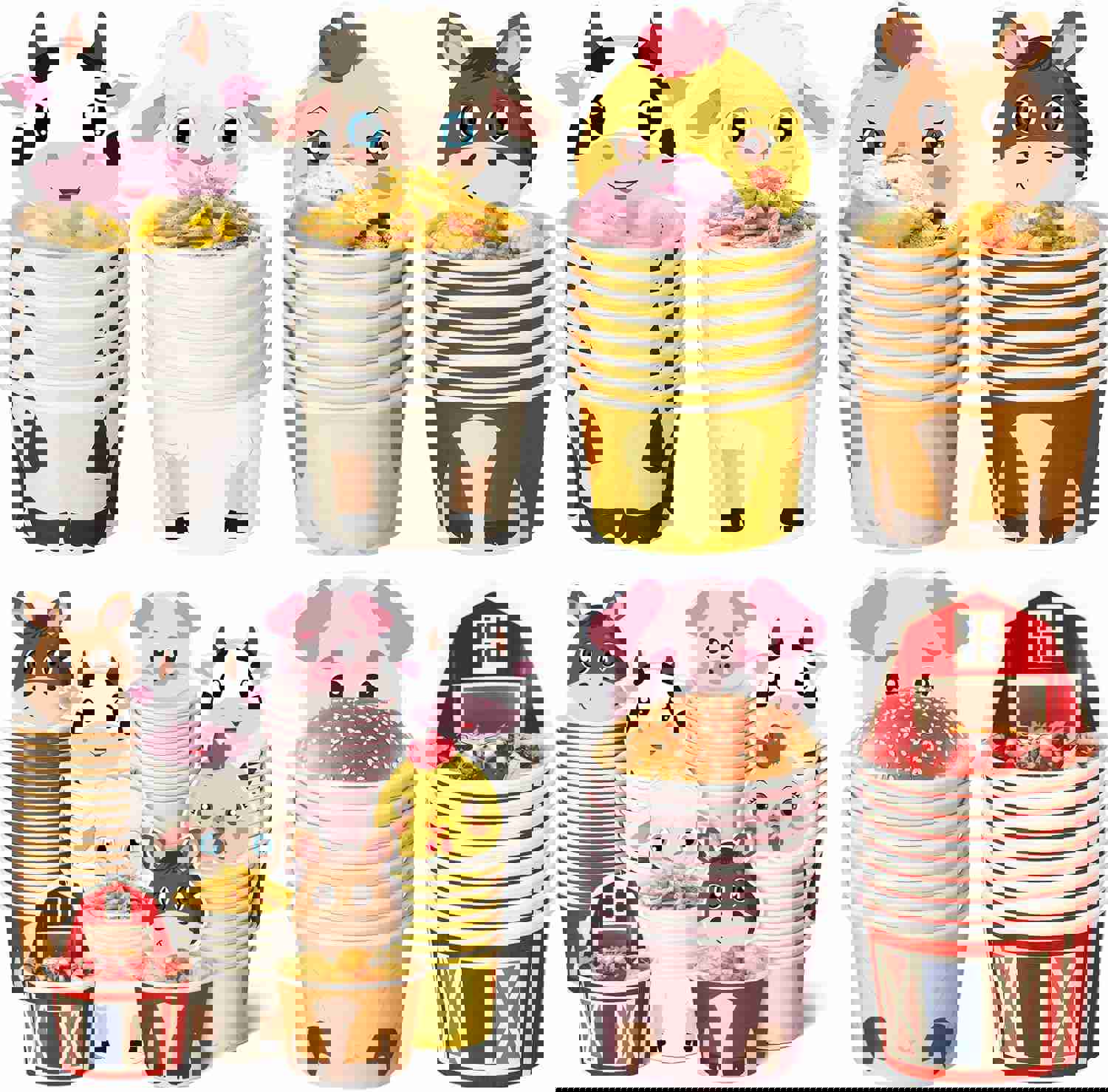 Qinyoung 120 Sets Farm Animal Birthday Decorations Farm Birthday Party Paper Snack Cups with Card 8 oz Disposable Paper Cup Animal Food Bowls Treat Ice Cream Cups for Baby Shower Party Supplies