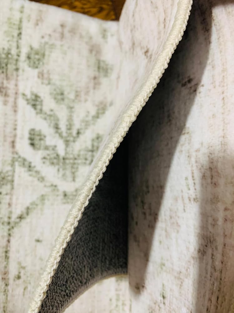 Sage Green 2x6 Runner Rug for Hallways Bed Side Kitchen, Boho Washable Distressed Low-Pile Floor Entryway Long Bathroom Mat, Non-Slip Laundry Room Washstand Front Carpet Green 24x72 Inch
