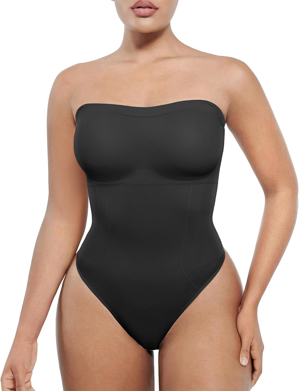 SHAPELLX Strapless Shapewear Bodysuit for Women Tummy Control Thong Seamless Sculpt Body Shaper with Removable Straps