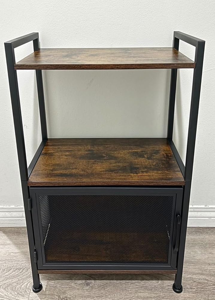 Jaojcoe 3 Shelf Bookshelf with Door, Small 3 Tier Bookshelves Bookcases with Metal Frame, Modern Industrial Standing Storage Organizer Shelving Units for Bedroom & Home Office & Study, Classic Brown