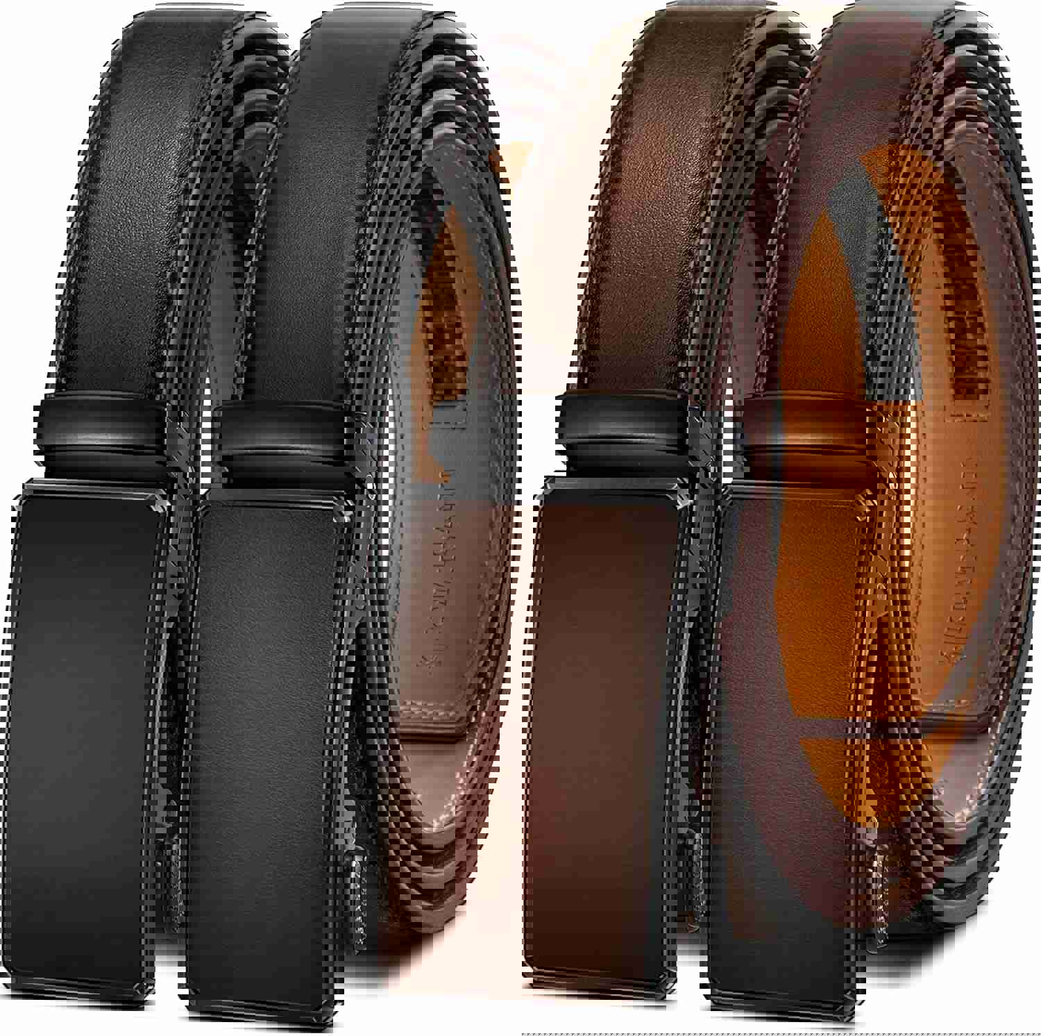 KEMISANT Men Belt 2 Pack, Leather Ratchet Belt Easy Click Slide For Men 1 3/8",Cut for Fit