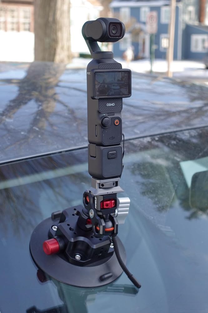 4.5in Camera Suction Cup Phone Mount with Ball Head Magic Arm, Quick Release Car Mount for Action Camera Phone DJI Insta360, Air Pump Vacuum Suction Cup, 1/4" 3/8" ARRI Holes