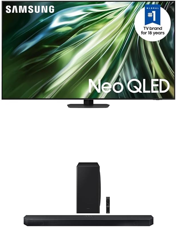 SAMSUNG 85-Inch Class QLED 4K QN90D Series Neo Quantum HDR+ Smart TV (QN85QN90D, 2024 Model) QS730D 3.1.2ch Soundbar w/Wireless Dolby Atmos Audio, Q-Symphony