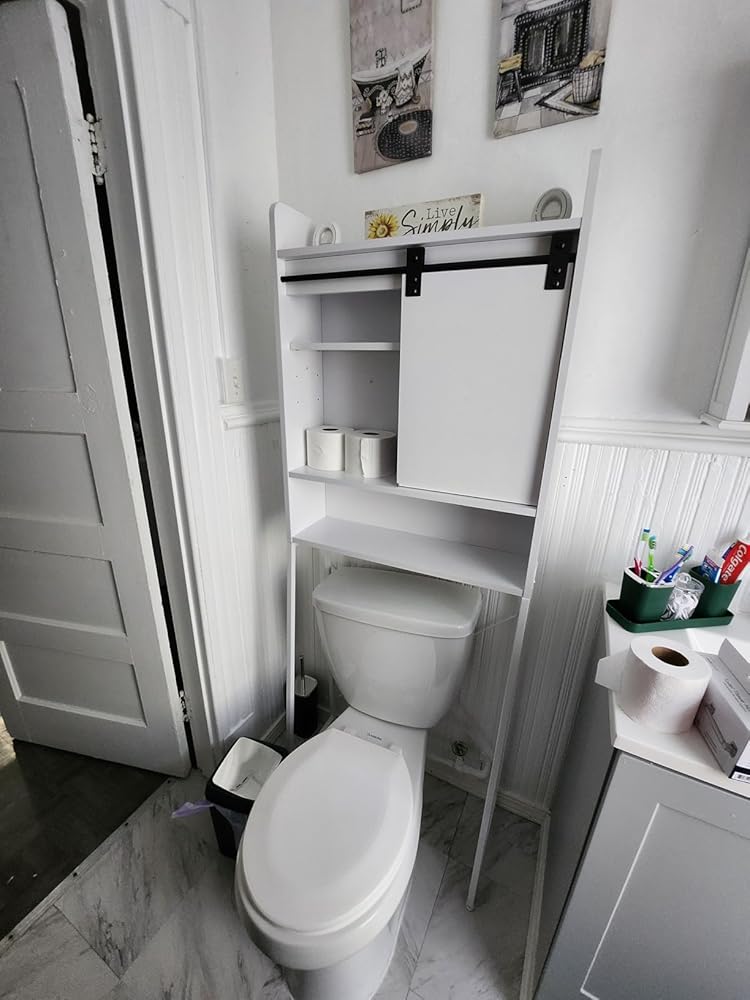 Liggue Over The Toilet Storage Cabinet,3-Tier Above Toilet Storage Cabinet,Bathroom Storage Cabinet Over Toilet with Sliding Barn Door for Bathroom, Restroom, Laundry