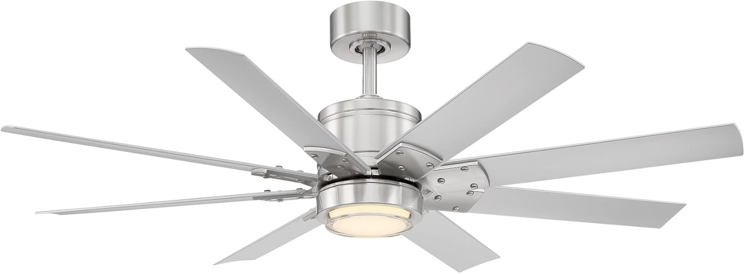 Renegade Smart Indoor and Outdoor 8-Blade Ceiling Fan 52in Brushed Nickel Titanium with 3500K LED Light Kit and Remote Control works with Alexa and iOS or Android App