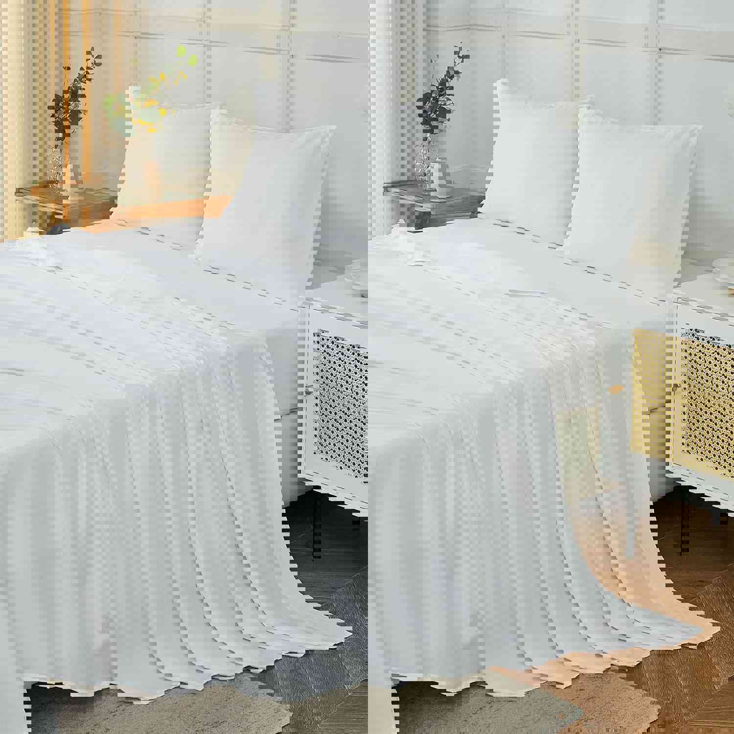 ILAVANDE White Queen Sheets Set 4 Piece,Hotel Luxury Super Soft 1800 Series Microfiber Queen Bed Sheets Set-Wrinkle Free & Breathable-14 Deep Pocket Sheets for Queen Size Bed(Queen,White)