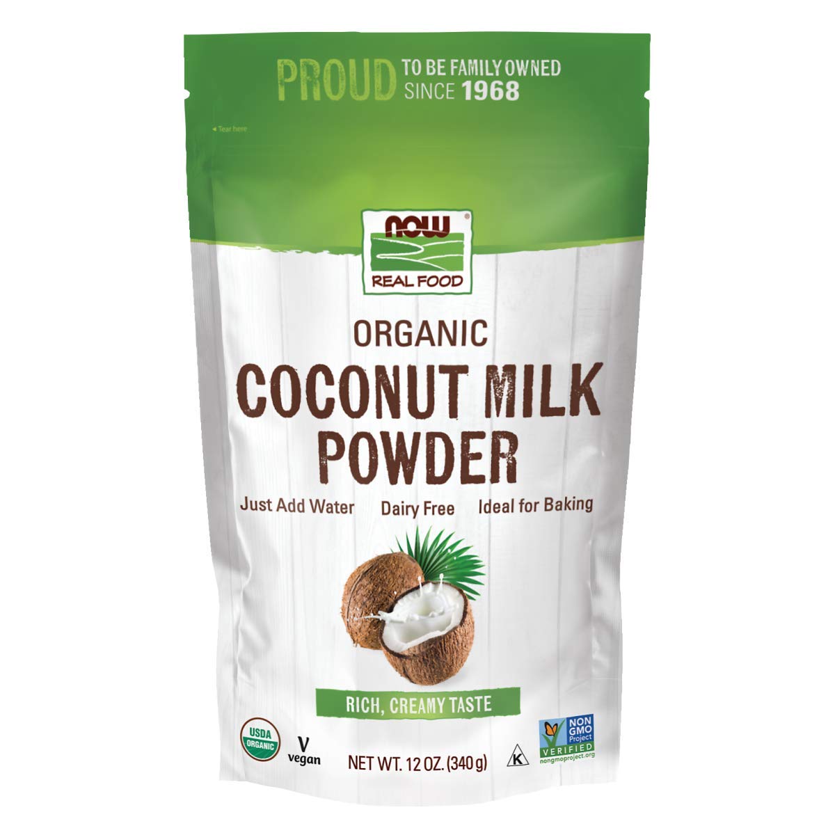 NOW Foods, Organic Coconut Milk Powder, Dairy Free/ Vegan, Just Add Water, 12-Ounce