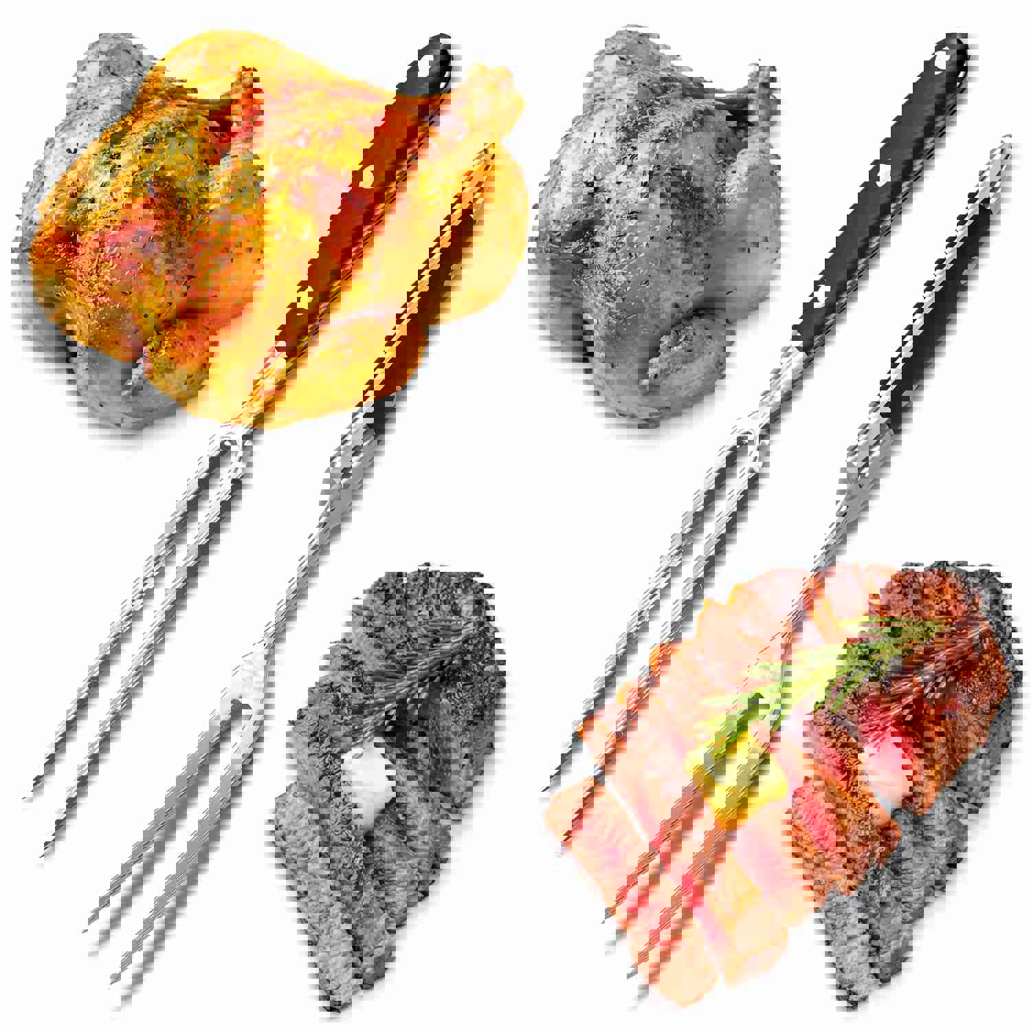 Carving Fork for Meat Set of 2 - Stainless Steel 12&amp;#34; Meat Fork with Long Heat-Resistant Handle, Durable and Convenient for Grilling, Cooking, Serving - Classic Two-Prong BBQ Design