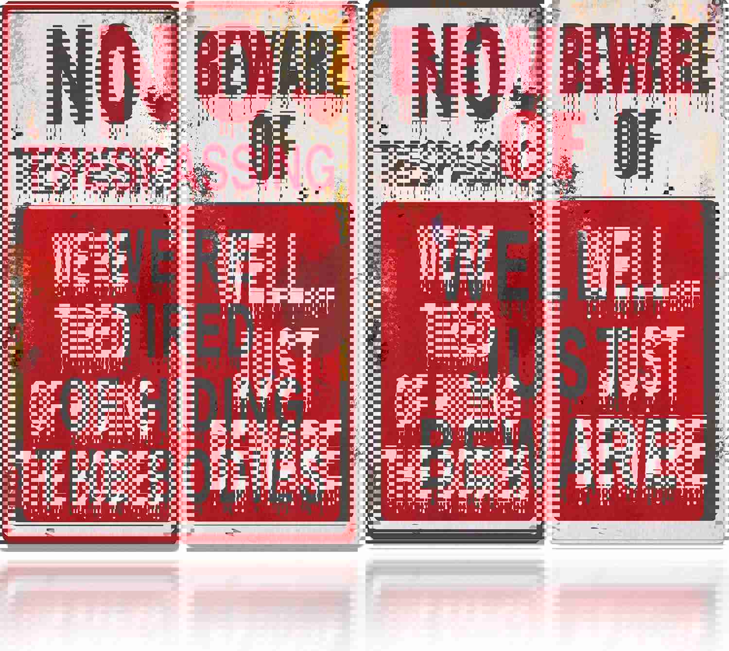 Halloween Decorations Signs,2Pcs 12*18In NO TRESPASSING WE'RE TIRED OF HIDING THE BODIES & BEWARE OF WELL JUST BEWARE Indoor Outdoor Blood Metal Warning Sign For Yard Garden Party Porch Spooky Decor
