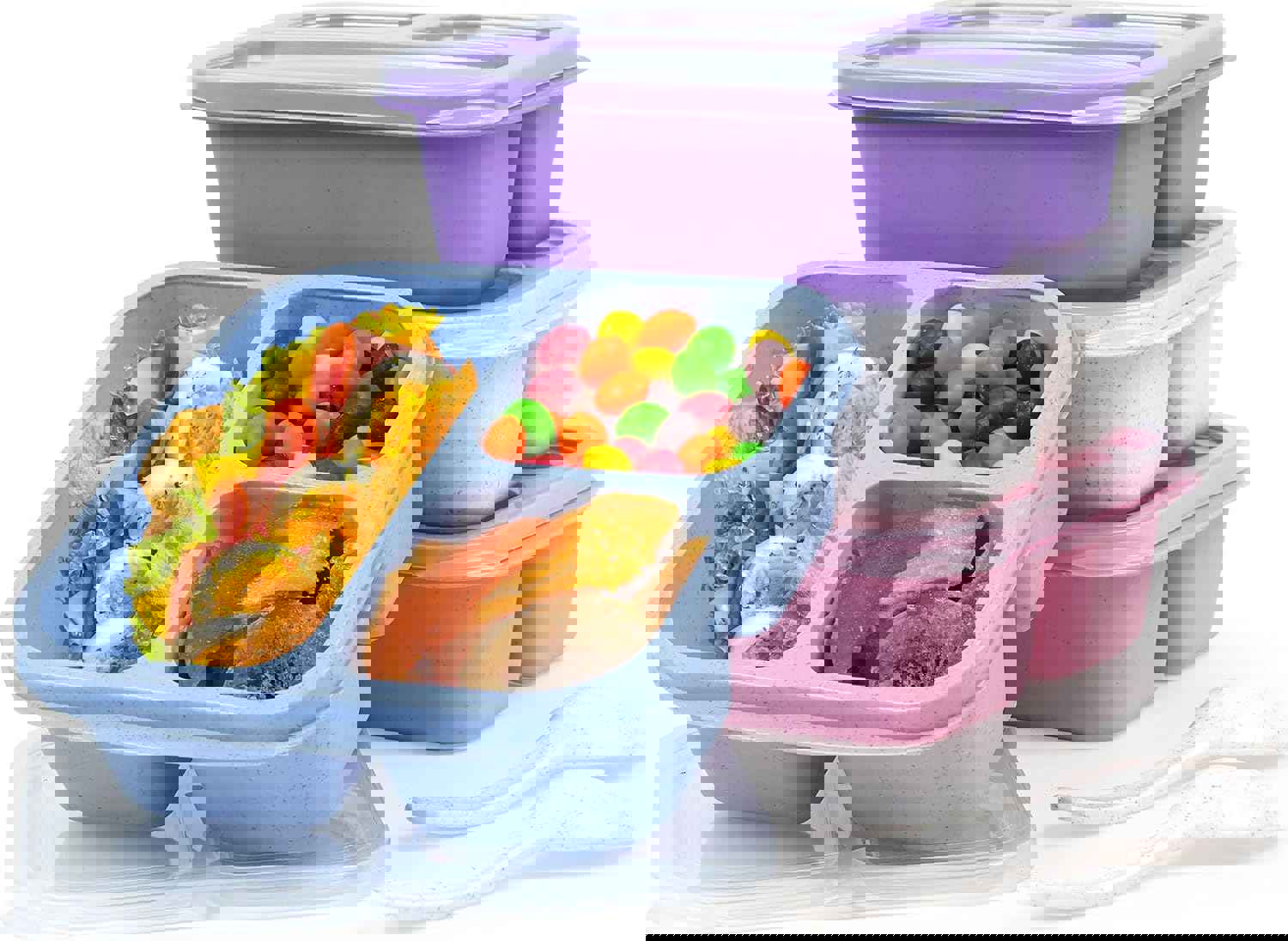 LCHLZZ 3 Compartments Snack Containers (4 Pack), BPA-Free Snackle Box Container, Reusable Meal Prep Lunch Containers for Adults, Microwave, Dishwasher Safe, Divided Bento Snack Box for Work
