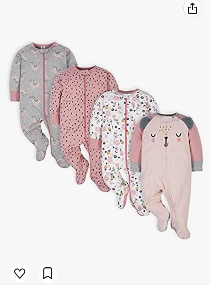 Gerber Baby Girls' 4 Pack Sleep 'N Play Footie