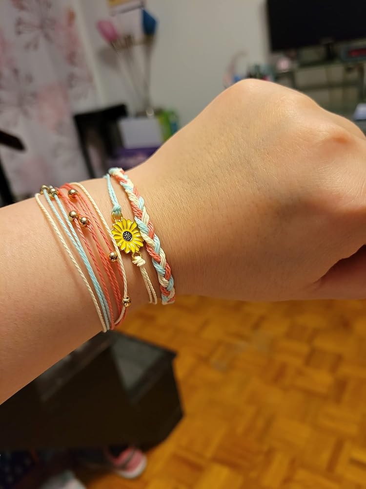 FANCY SHINY Sunflower String Bracelet Handmade Braided Rope Charms Boho Surfer Bracelet for Women Easter Gifts