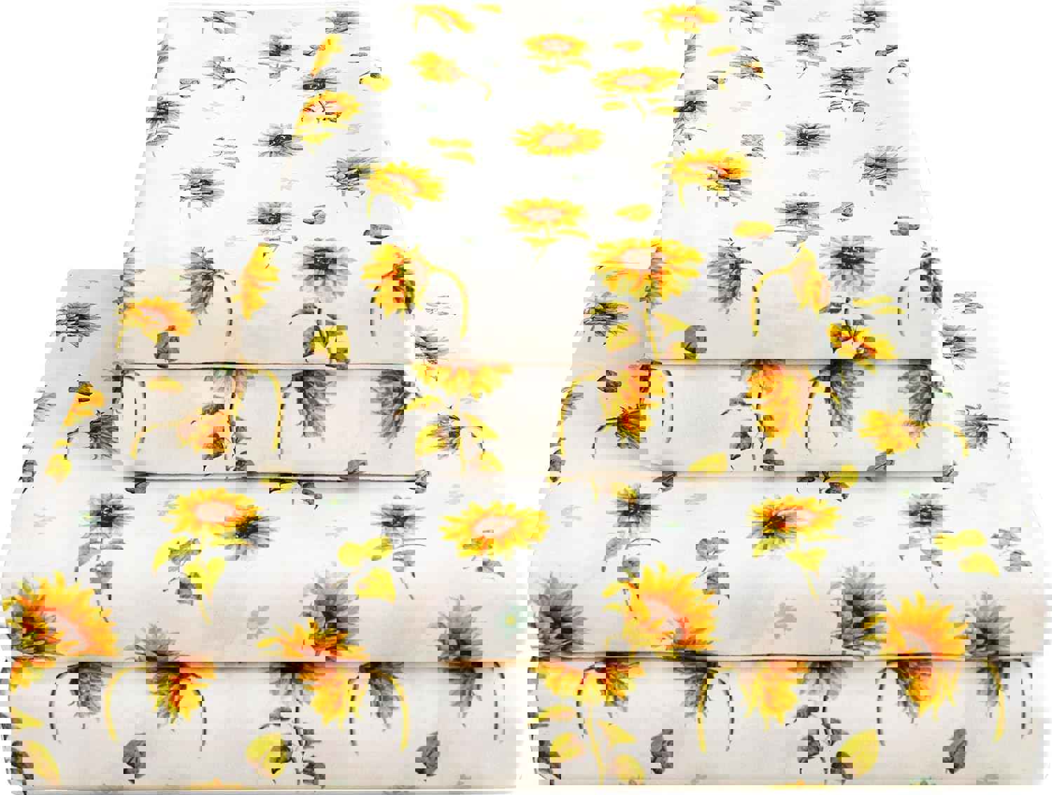 Floral Sheet Set Full, Sunflower Printed Bed Sheets Double, Brushed Microfiber Fitted Sheet with 15" Deep Pocket,Yellow Flower Sheet & Pillowcase Sets
