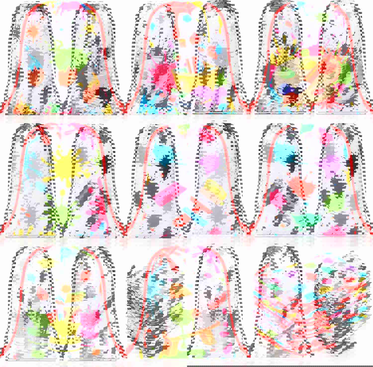 Honoson 24 Pieces Paint Art Gift Favor Bags 5 x 7 Inch Small Painting Bags Art Party Treat Goodie Candy Drawstring Pouches for Drawing Splatter Party Birthday Decorations Supplies