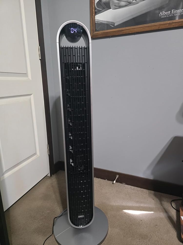 Dreo Tower Fan for Bedroom, 42 Inch 120° Oscillating Fan, 25dB Quiet DC Motor, 27ft/s Velocity Bladeless Standing Fan with 12 Speeds, 4 Modes, 12H Timer Cooling Fans for Home, Living Room, Pilot Max S