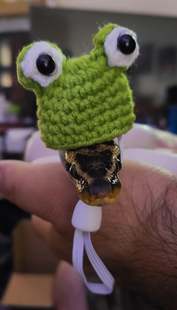 4 Pieces Hamster Hat Mini Small Animals Hat with Adjustable Strap Lovely Hand Knitted Frog Rainbow Carrot Tiny Hats for Lizard Guinea Pig Reptile Christmas Holiday Party Clothes Costume Accessories
