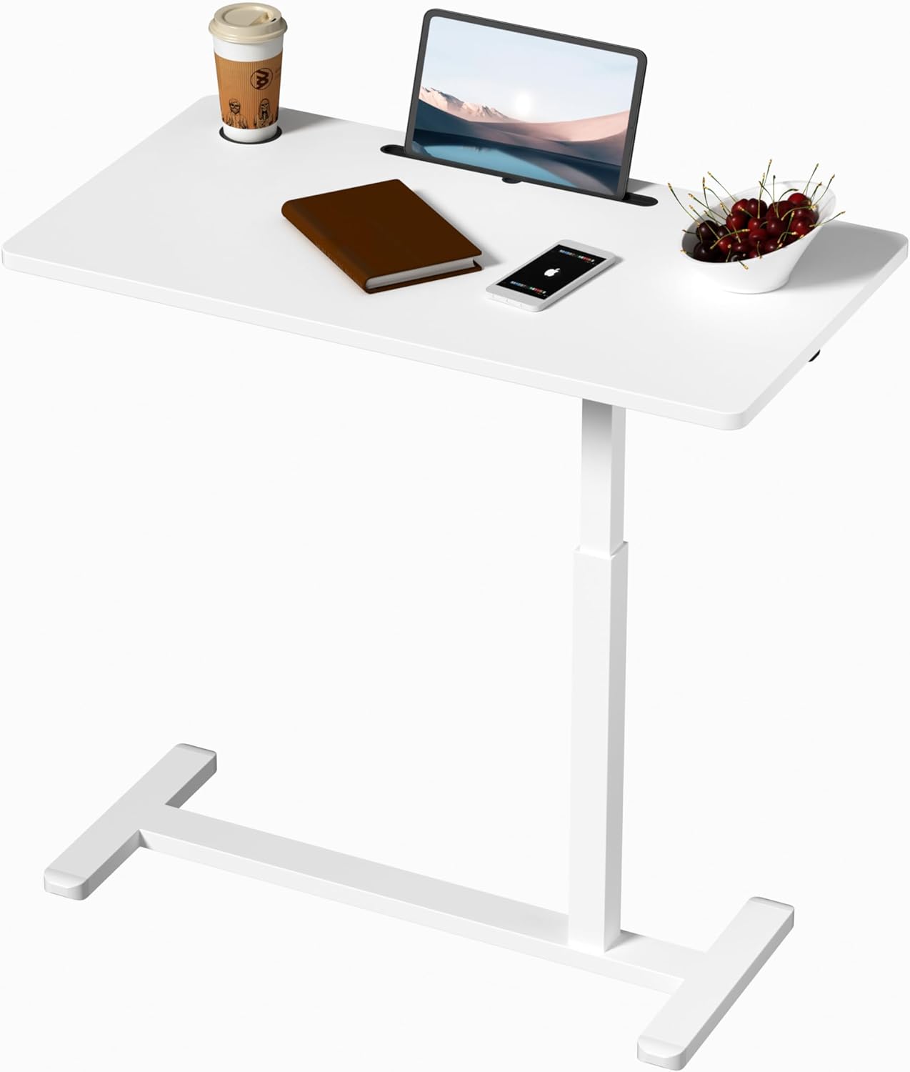 Serxis Side End Table Height Adjustable with 360° Moveable Hidden Wheels,Multifunctional Side Table Suitable for Sofa、Bedside、Study and Work Use,White